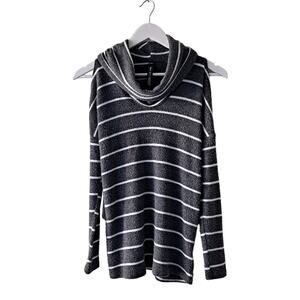 Design Lab Lord & Taylor Top Striped Cowl Neck Cold Shoulder Gray White Size XS